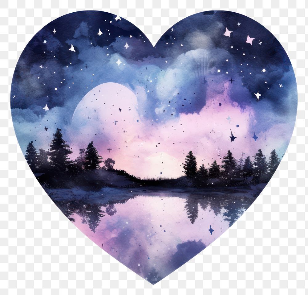PNG Heart watercolor night sky shape white background constellation.