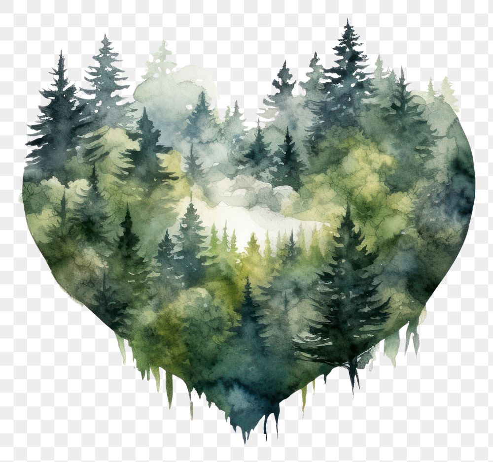 PNG Heart watercolor forest land landscape outdoors.