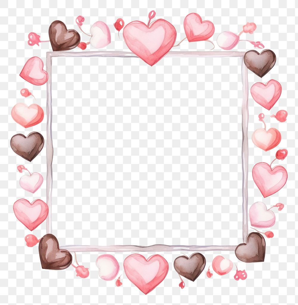 PNG Valentine chocolate frame watercolor heart petal white background.