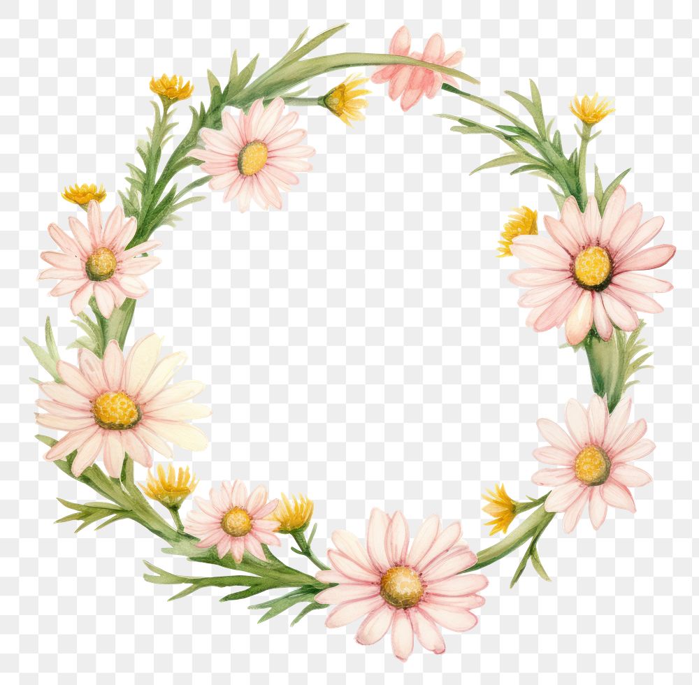 PNG Daisy border watercolor flower wreath plant.