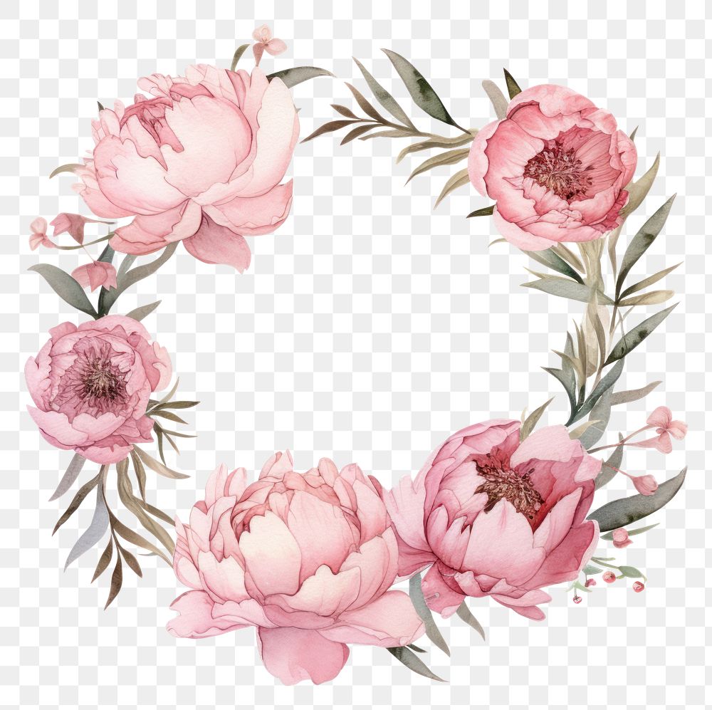 PNG Peony frame watercolor pattern flower wreath.