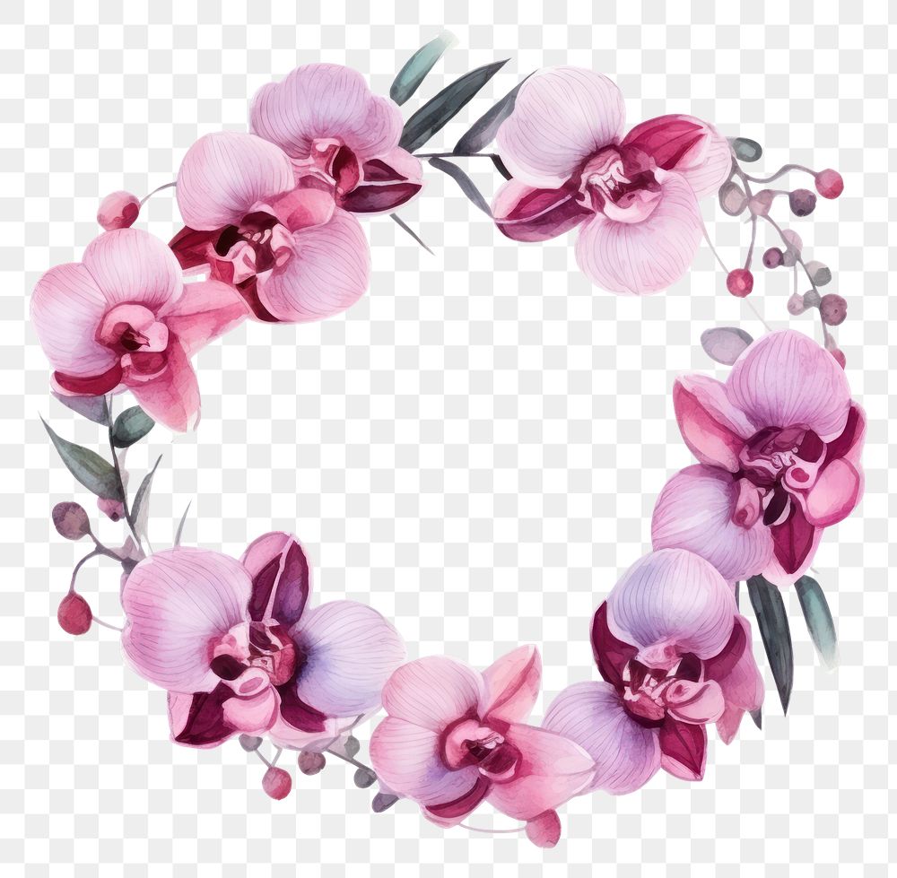 PNG Orchids frame watercolor blossom flower wreath.