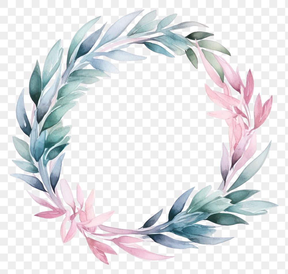 PNG Ribbons frame watercolor wreath pattern plant.