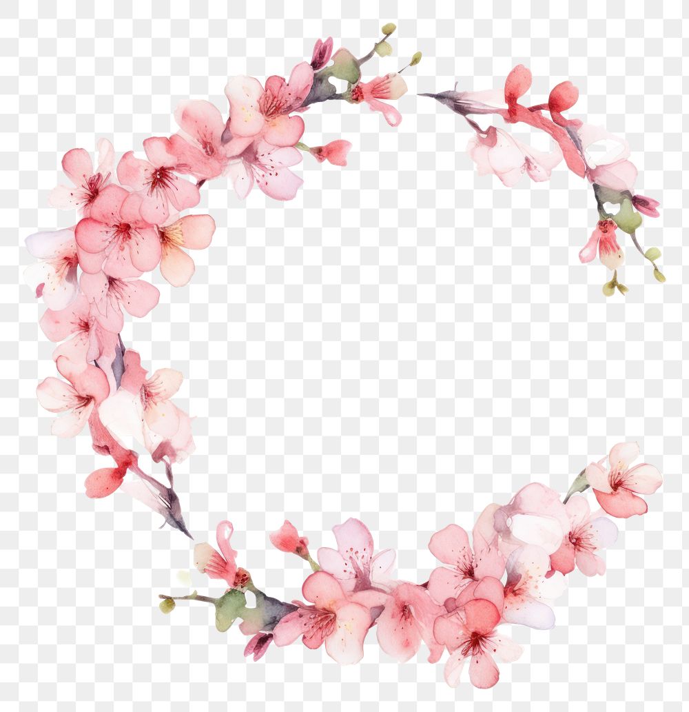 PNG Cherry blossoms frame watercolor flower wreath petal.