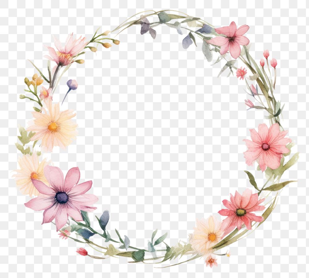 PNG Wild flower border watercolor pattern circle wreath.