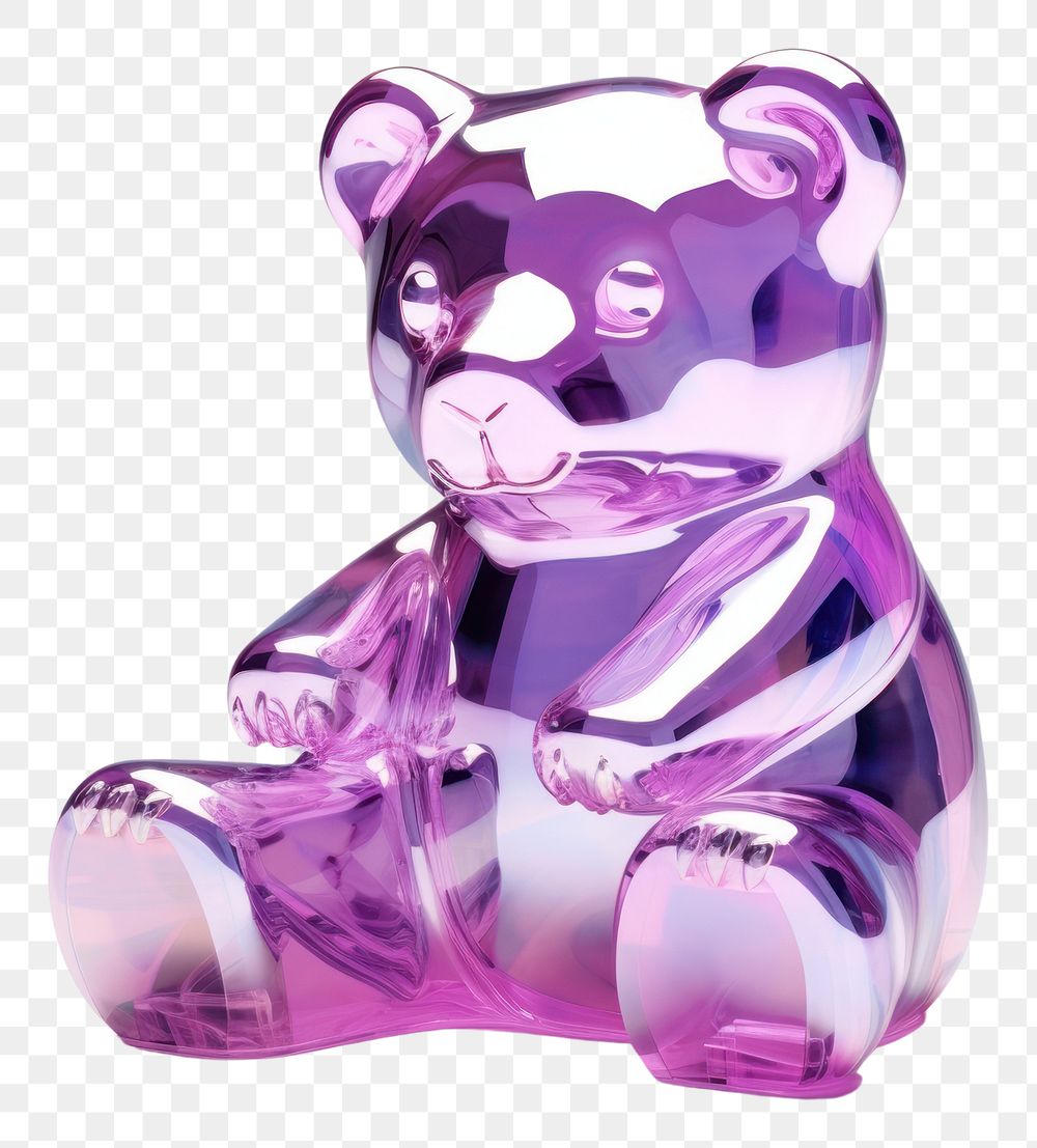 PNG 3d render of a teddy bear in surreal abstract style purple toy representation.