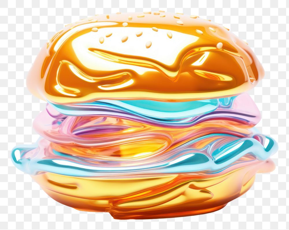 PNG 3d render of a burger in surreal abstract style food white background accessories.