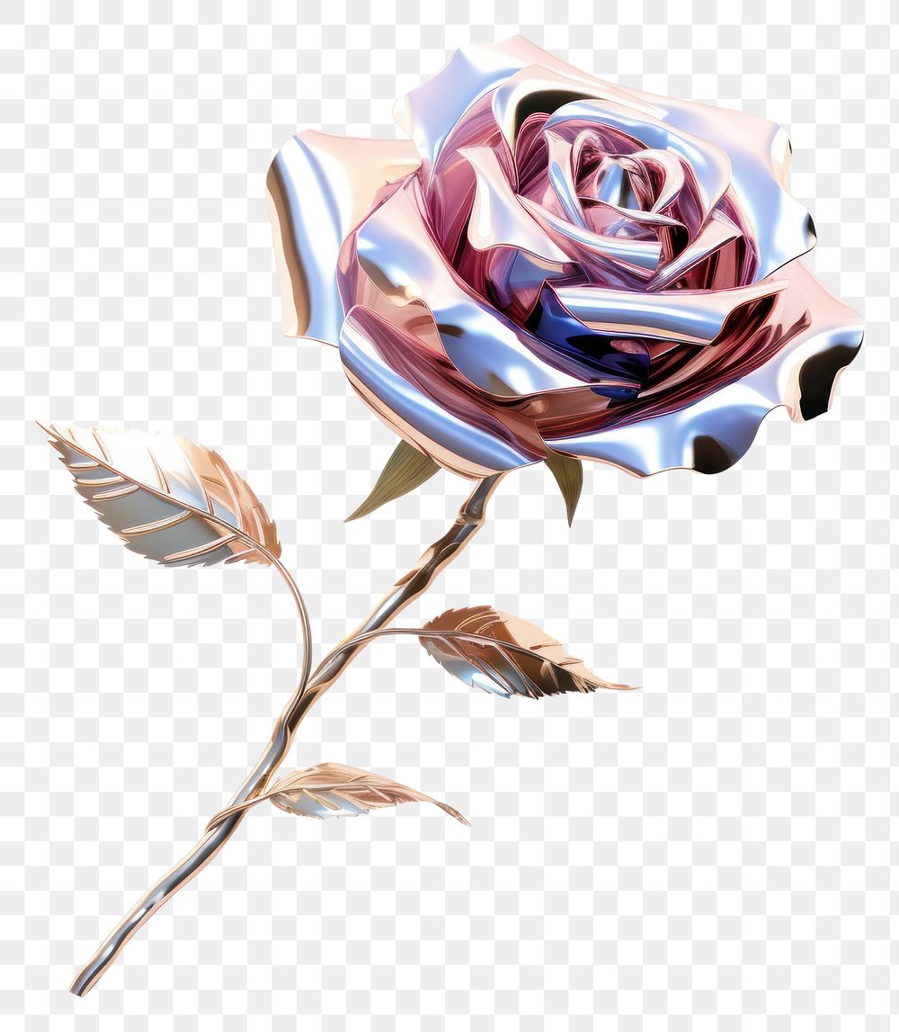 PNG 3d render of a rose in surreal abstract style jewelry flower plant.