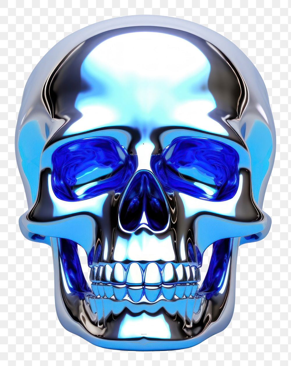 PNG 3d render of a skull in surreal abstract style jewelry metal white background.
