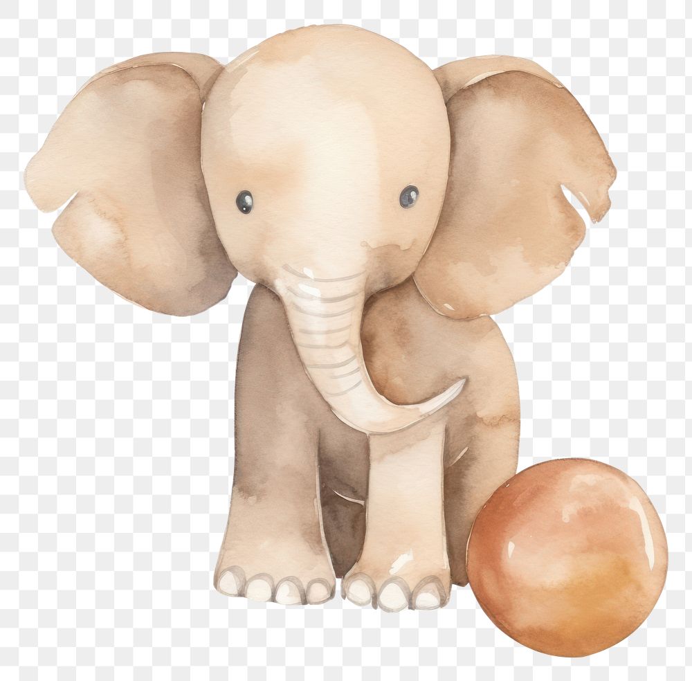 PNG  Watercolor illustrations of elephant toy animal mammal representation.