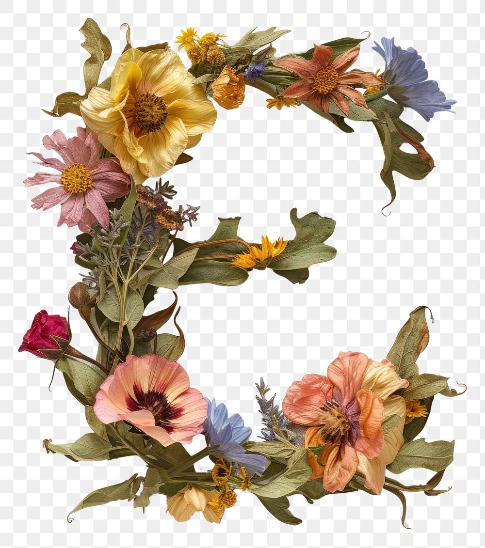 PNG Alphabet E font flower wreath plant.