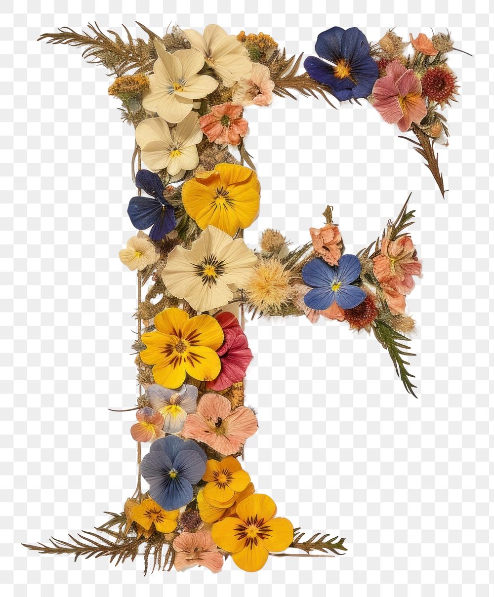 PNG Alphabet F font flower art pattern.