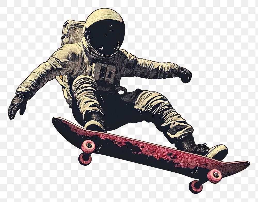 PNG CMYK Screen printing astronaut skateboard skateboarding snowboarding.