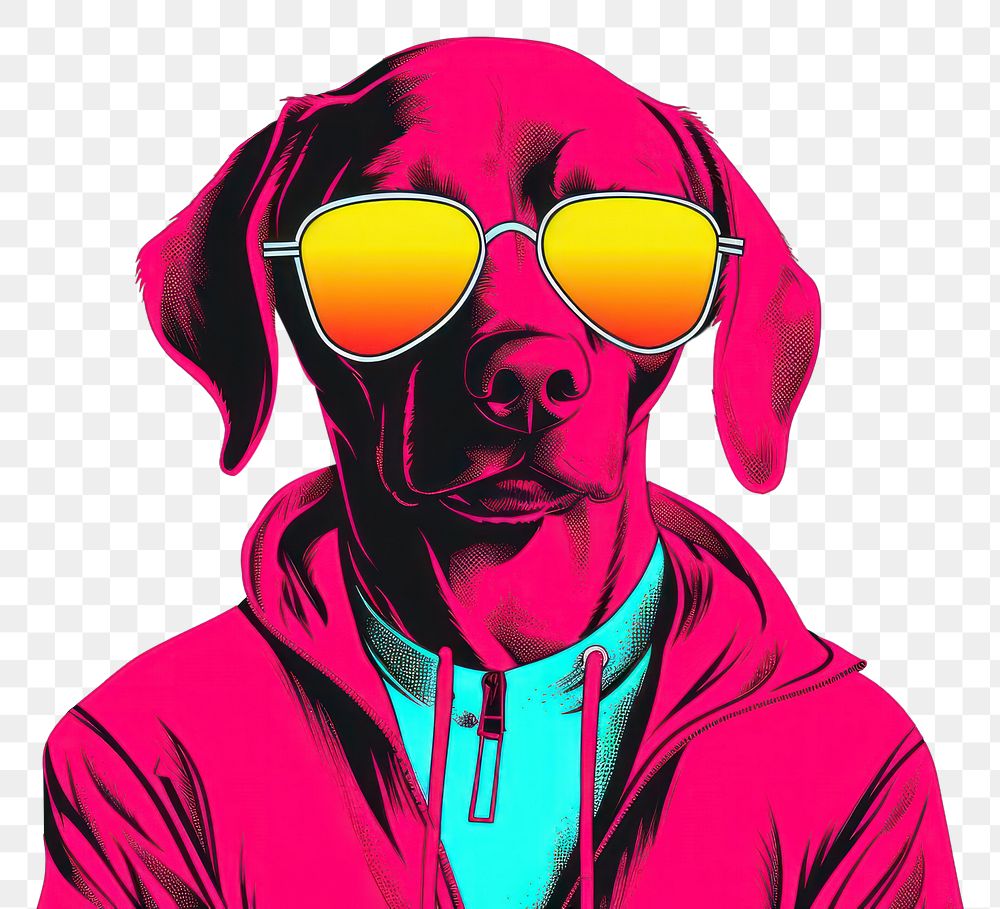 PNG CMYK Screen printing dog sunglasses portrait adult.