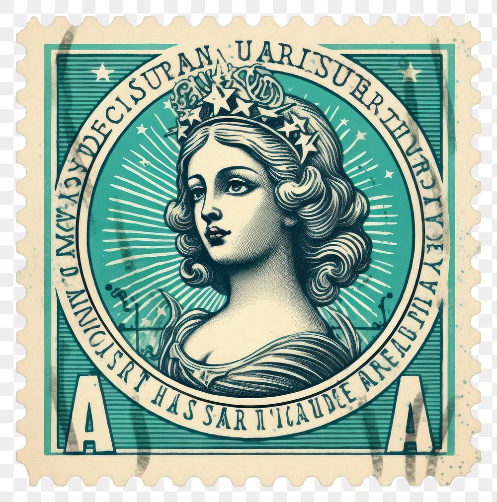 PNG Vintage postage stamp with aquarius adult representation architecture.
