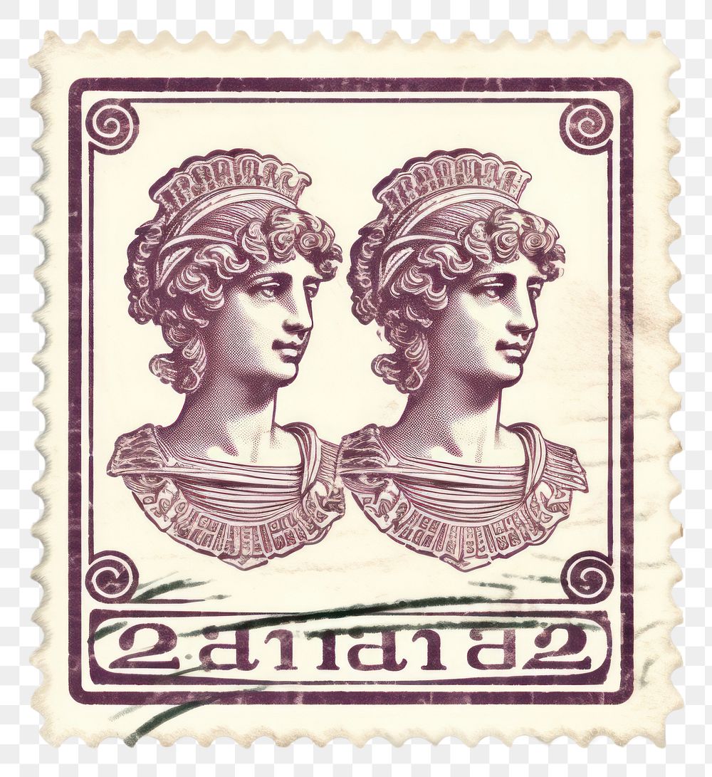 PNG Vintage postage stamp with gemini representation creativity currency.
