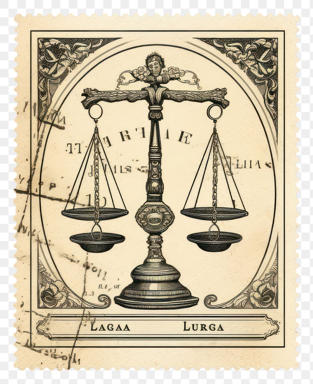 PNG Vintage postage stamp with libra scale architecture history.