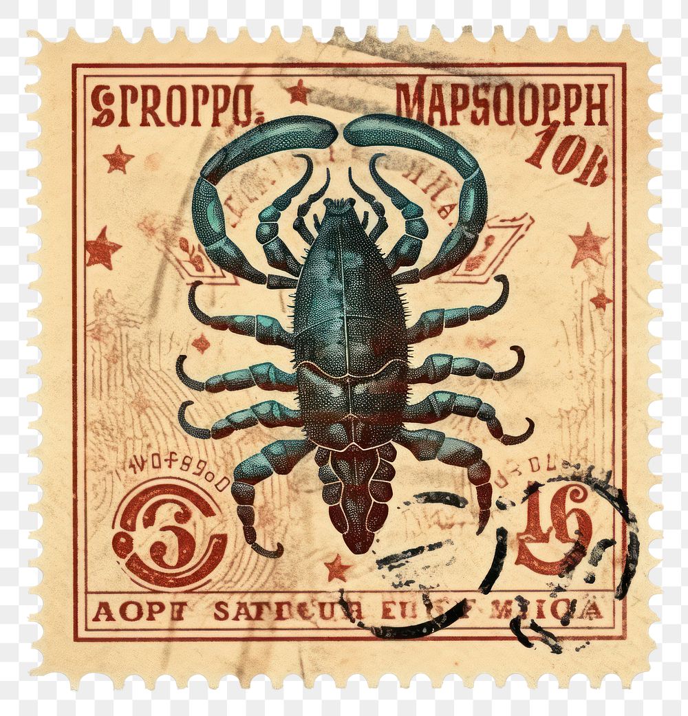 PNG Vintage postage stamp with scorpio animal insect invertebrate.
