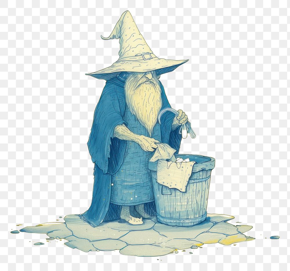 PNG A wizard doing laundry painting drawing yellow.