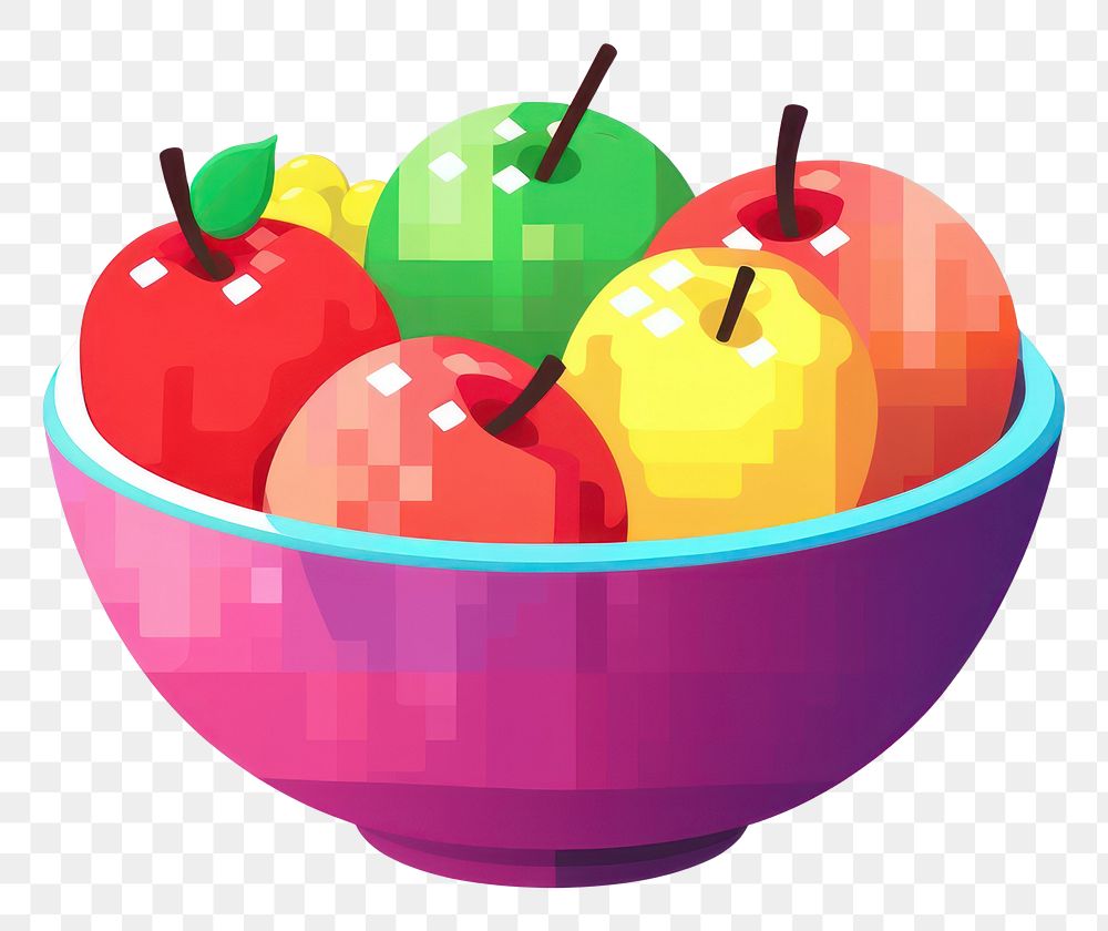 PNG Fruit bowl pixel apple food freshness.