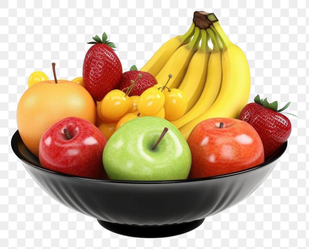 PNG Fruit bowl strawberry banana apple.