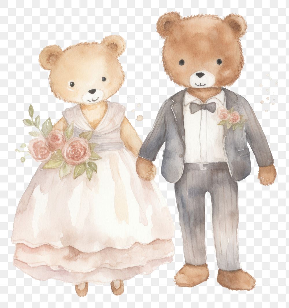 PNG  Teddy bear wedding cute toy.