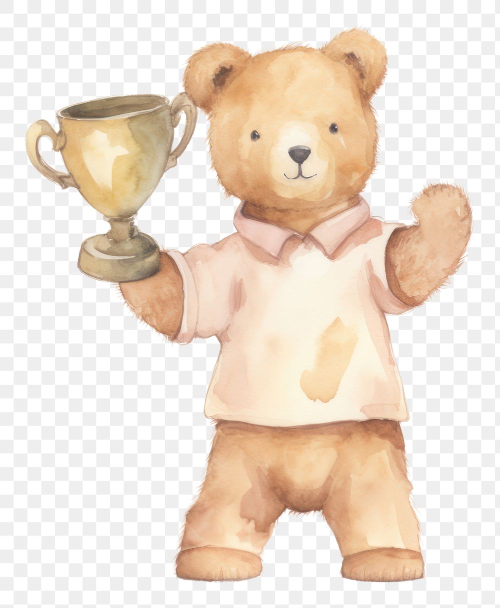 PNG  Teddy bear holding trophy toy.
