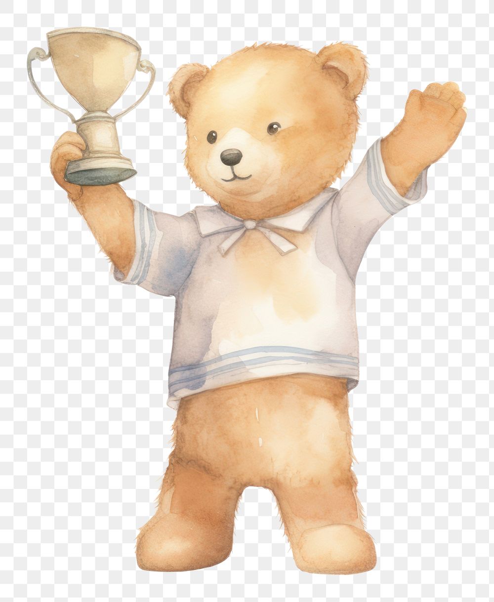 PNG  Teddy bear holding trophy toy.