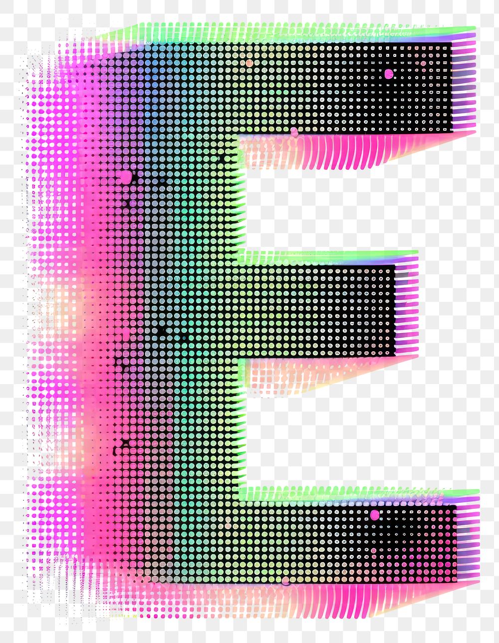 PNG Gradient blurry letter E shape font text.