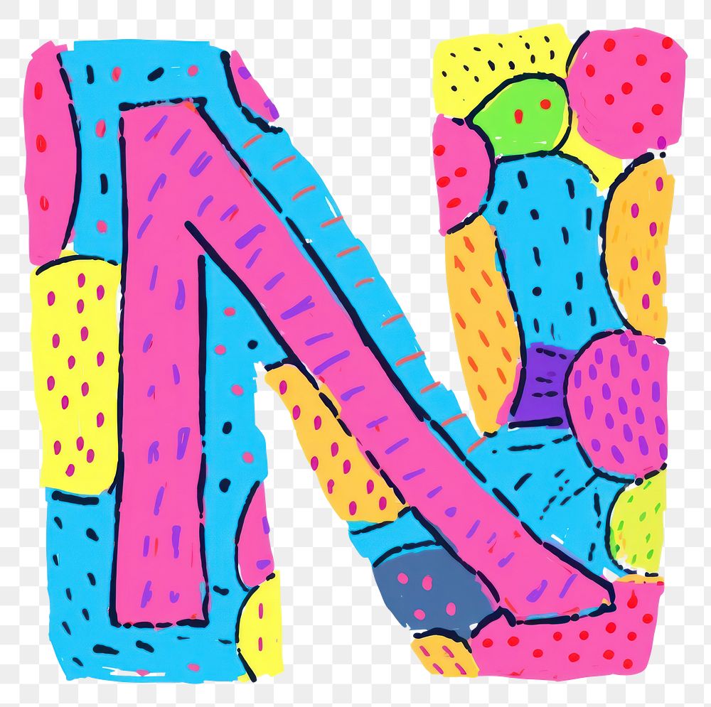 PNG Letter N vibrant colors pattern number text.