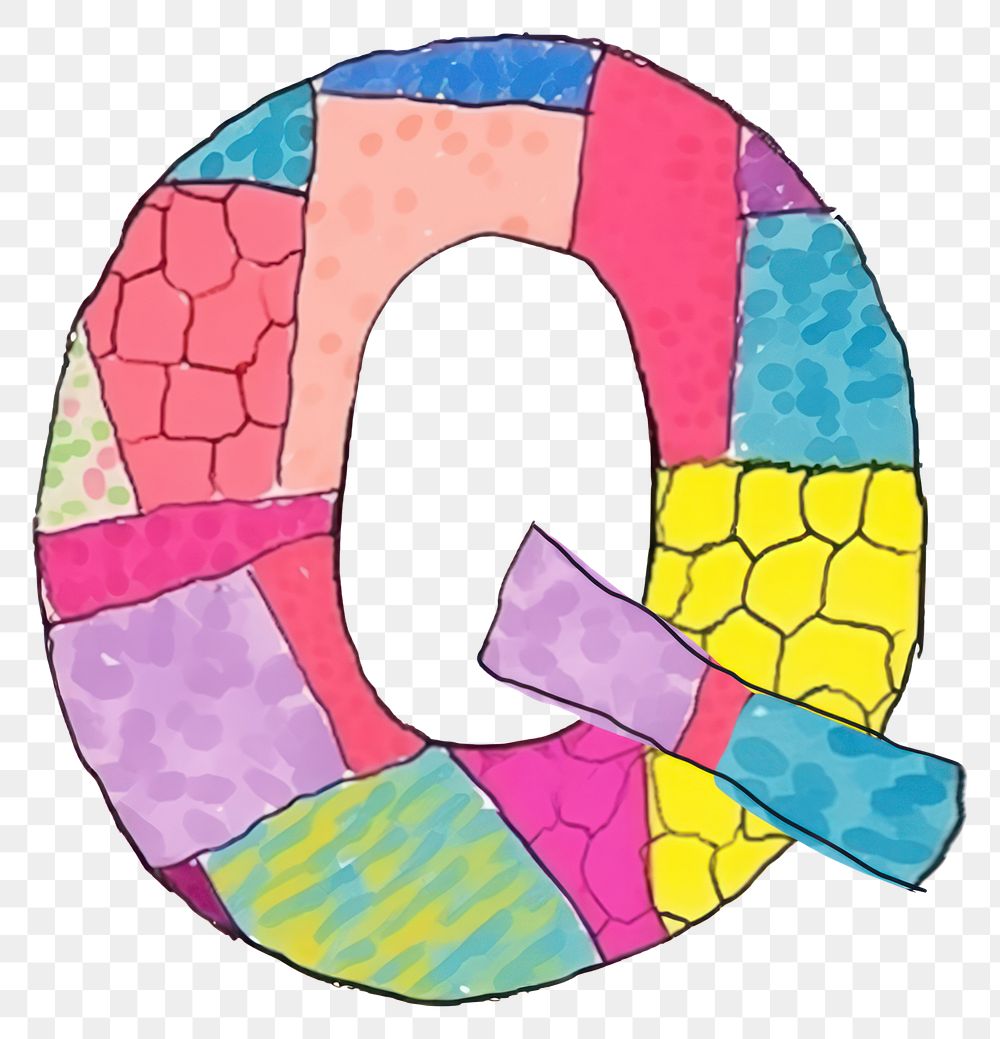 PNG Letter Q vibrant colors number text art.