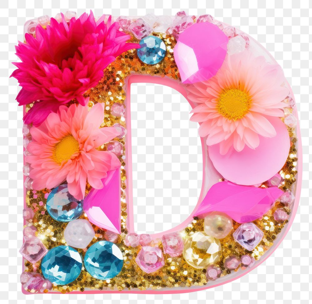PNG Glitter letter D jewelry flower number.