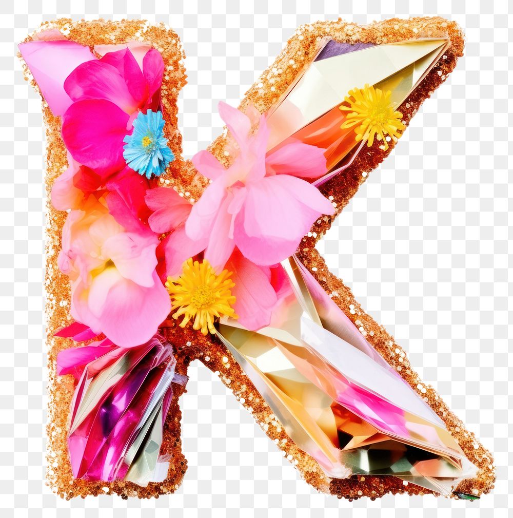 PNG Glitter letter K flower plant white background