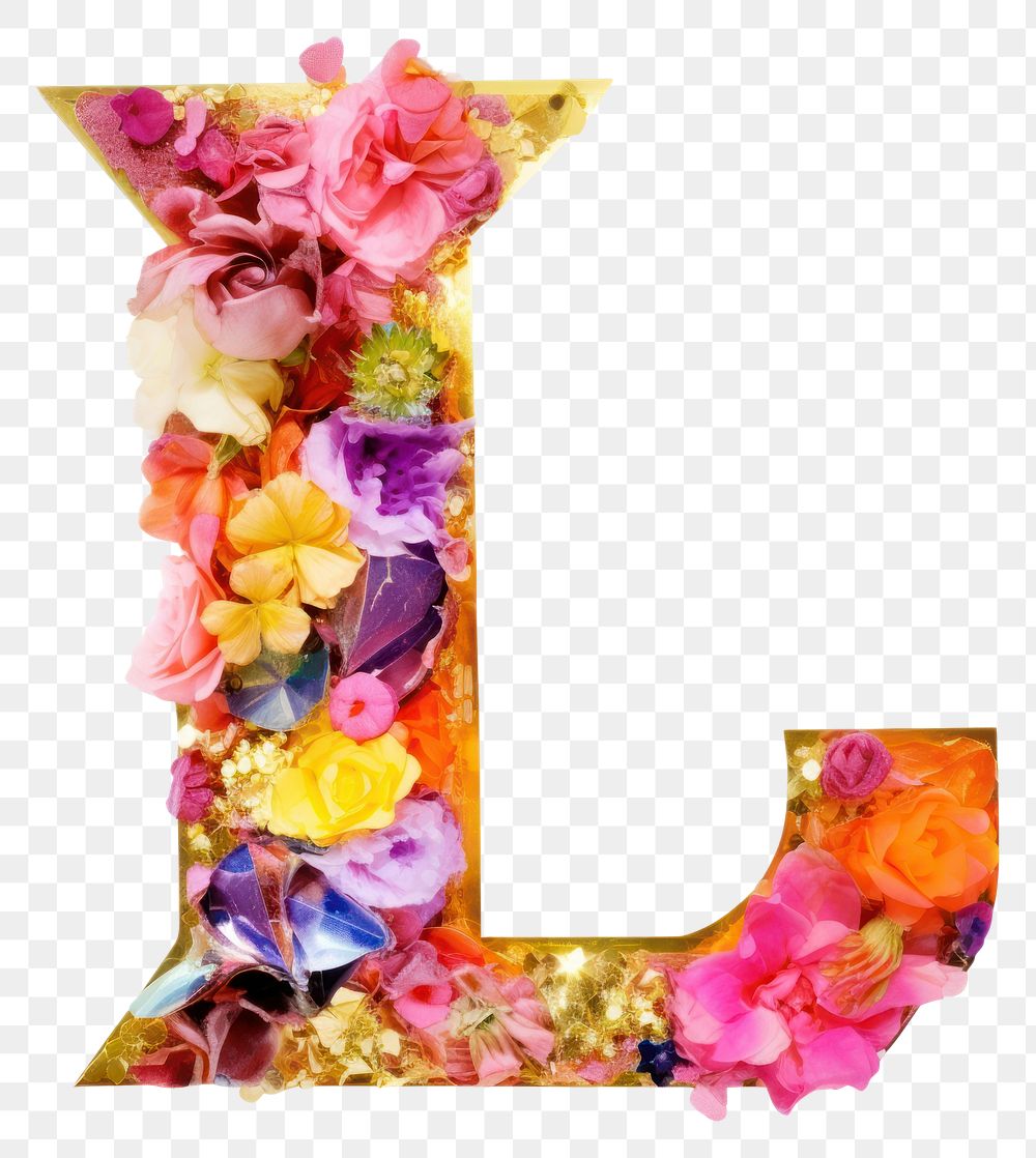 PNG Glitter letter L alphabet flower number.