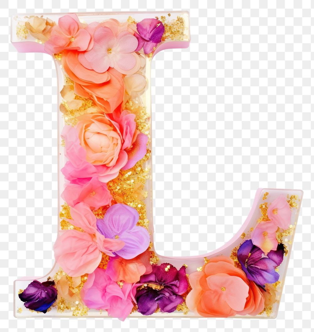 PNG Glitter letter L alphabet flower number.