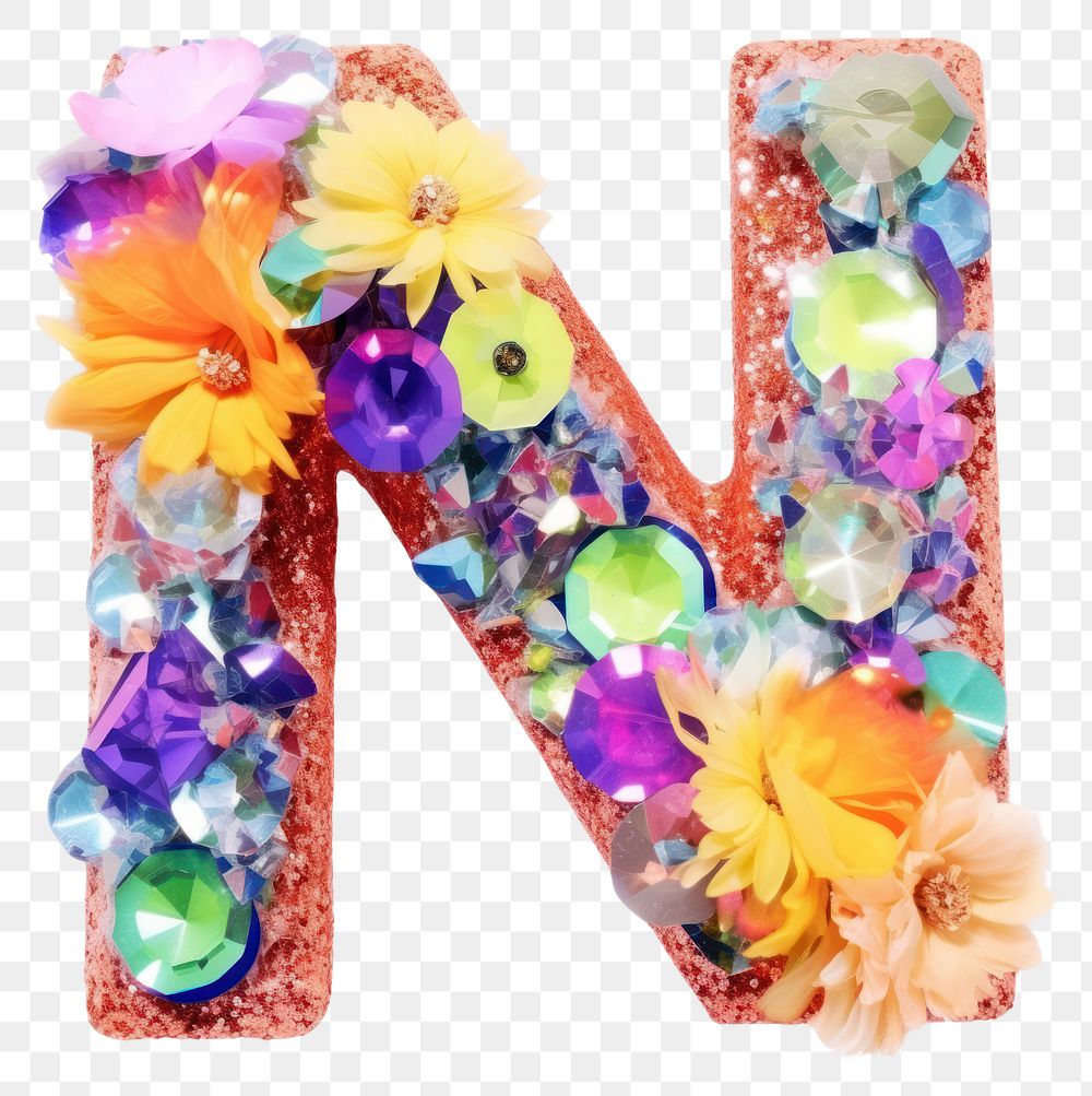 PNG Glitter letter N alphabet flower number.