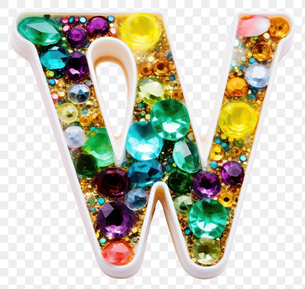 PNG Glitter letter w gemstone jewelry white background.