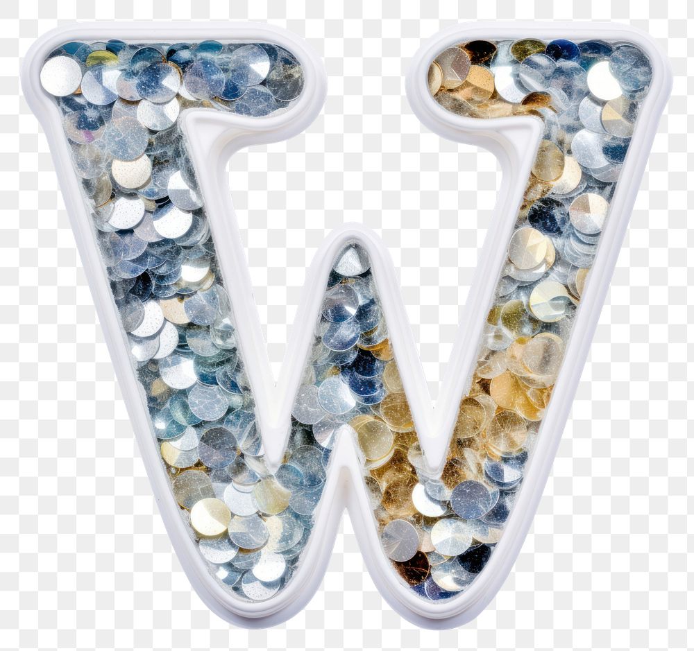 PNG Glitter letter W jewelry shape white background.