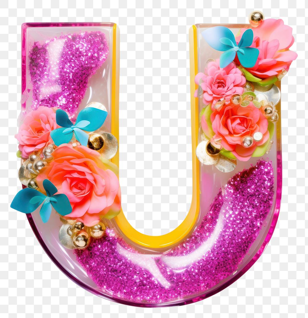 PNG Glitter letter U number text white background.