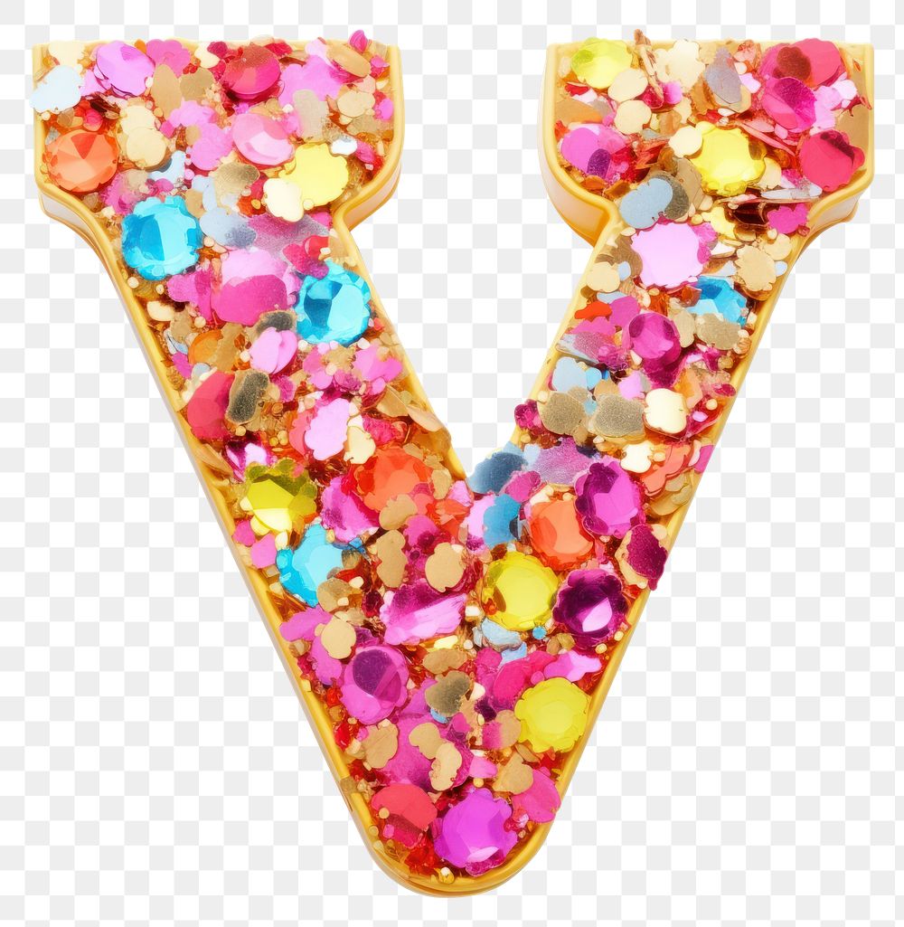 PNG Glitter letter v petal white background confectionery.