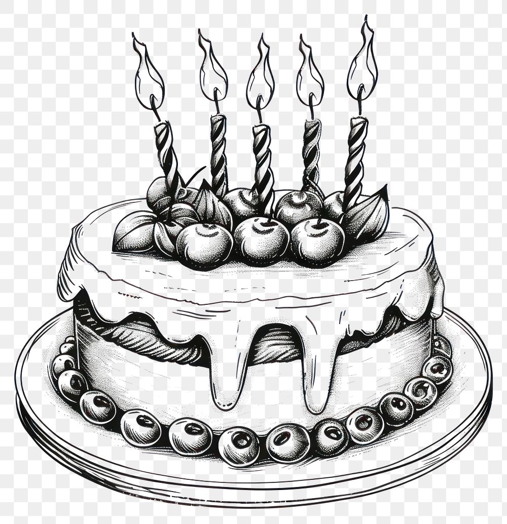 PNG Draw freehand style birthday cake dessert drawing sketch.
