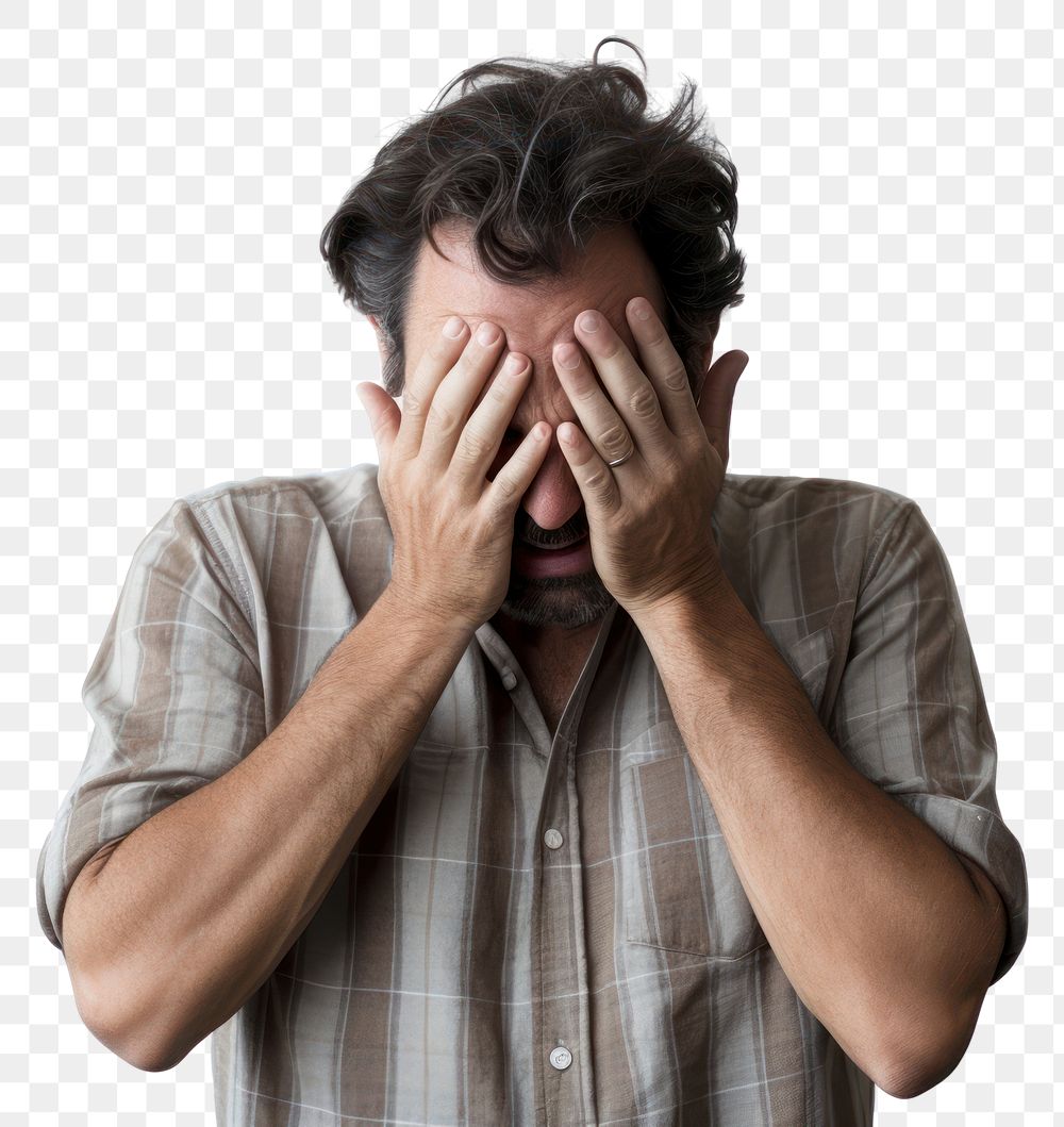 PNG Man doing facepalm anxiety adult white background.