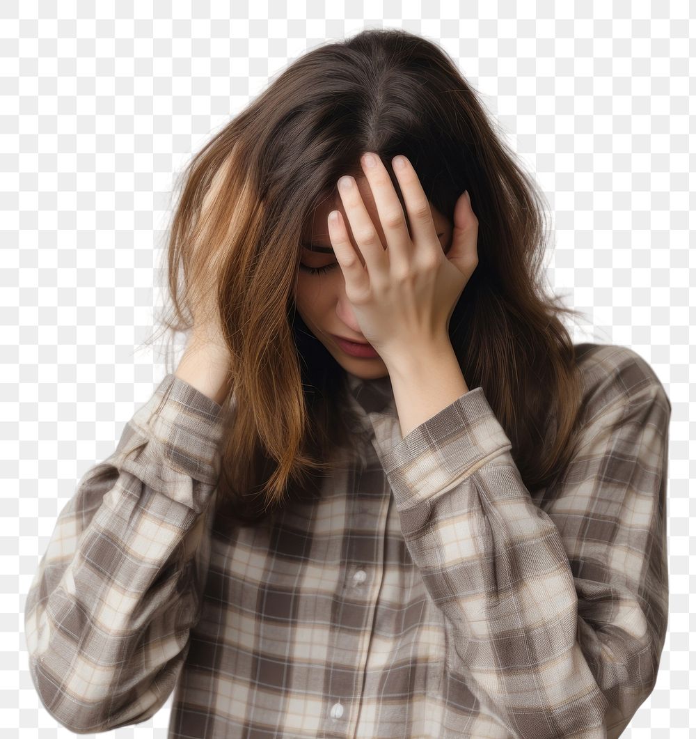 PNG Woman doing facepalm worried anxiety pain.