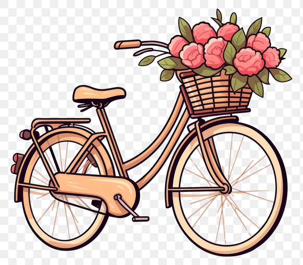 PNG Bicycle with flower basket vehicle cartoon wheel.