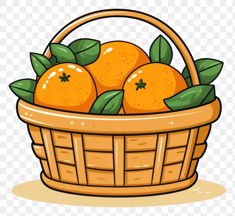 PNG Oragne in basket cartoon fruit plant.
