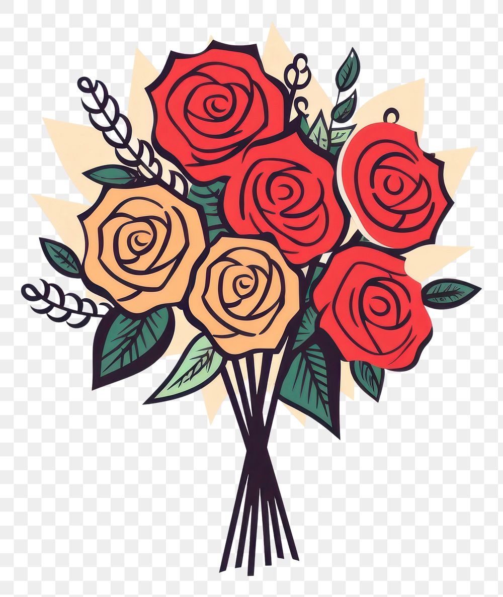 PNG Rose bouquet cartoon drawing flower.