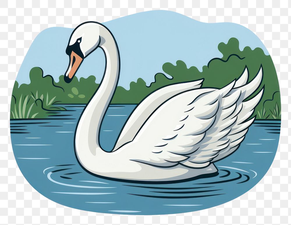 PNG Swan in lake cartoon drawing animal.