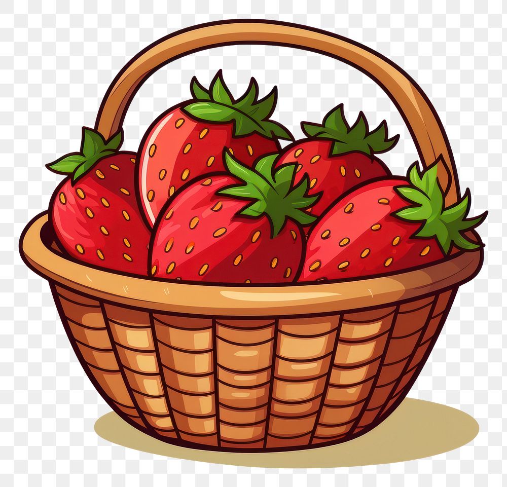 PNG Strawberry in basket cartoon fruit plant.