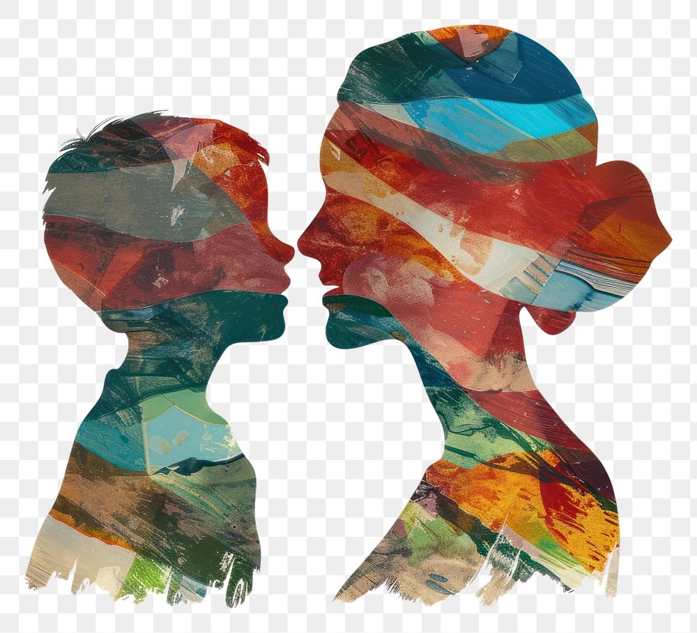 PNG Mother and a son art collage white background.
