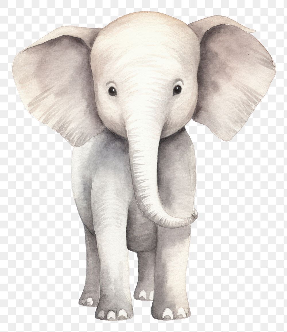 PNG Cute watercolor illustration of a elephant wildlife drawing animal.